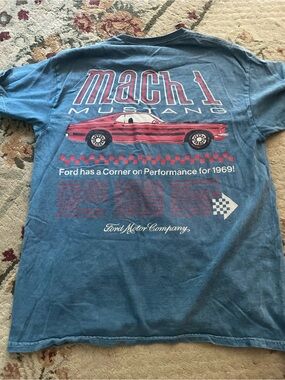 Ford Blue Mach 1 Mustang Graphic Tee with Red Accents